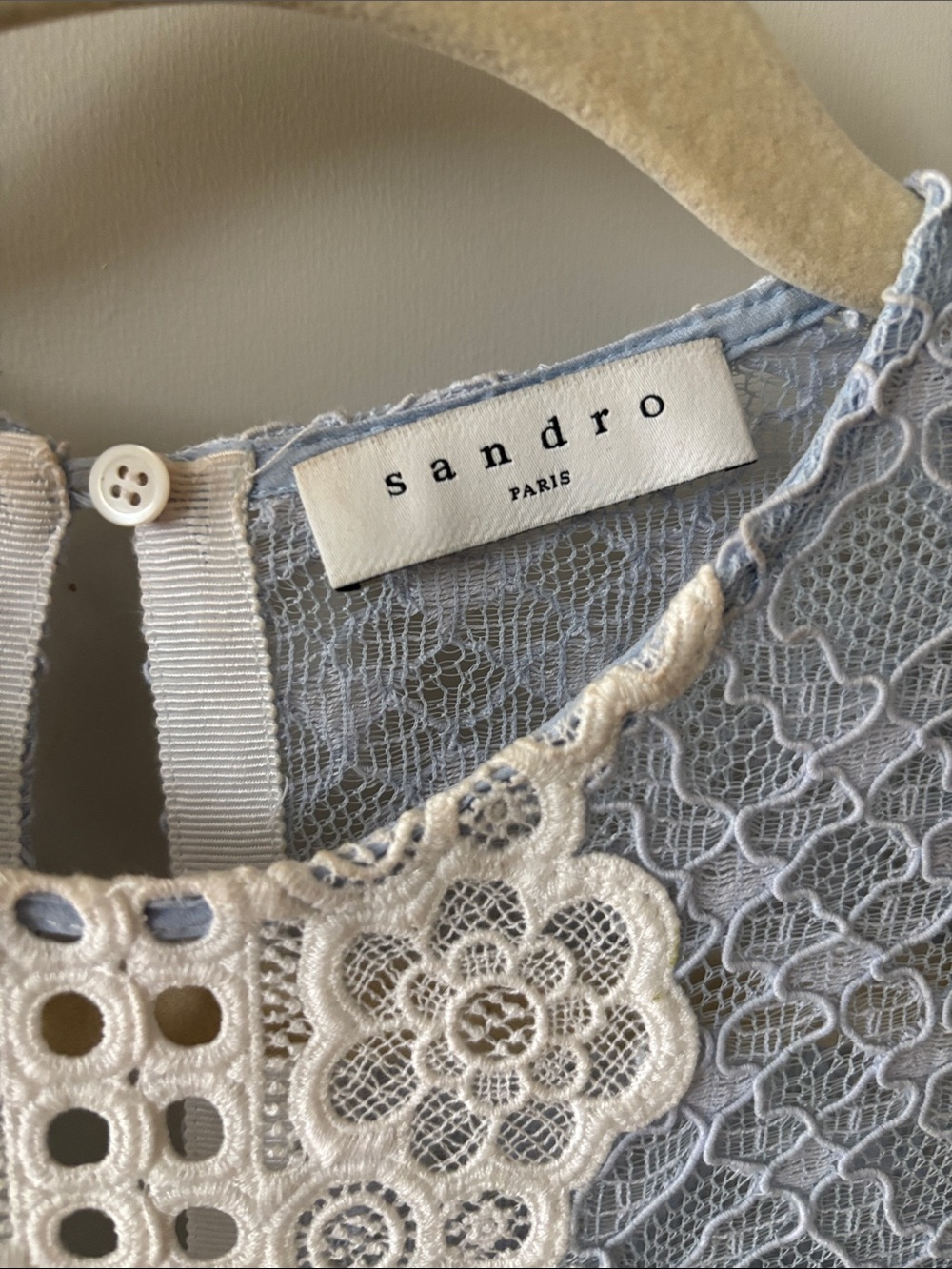 Sandro Light Blue Lace Dress with Cream Trim - Picture 5 of 7